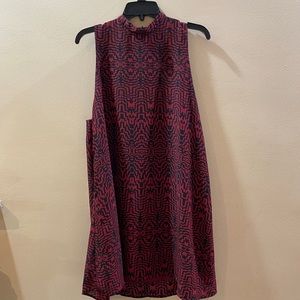BB Dakota red and black print mock neck dress.
